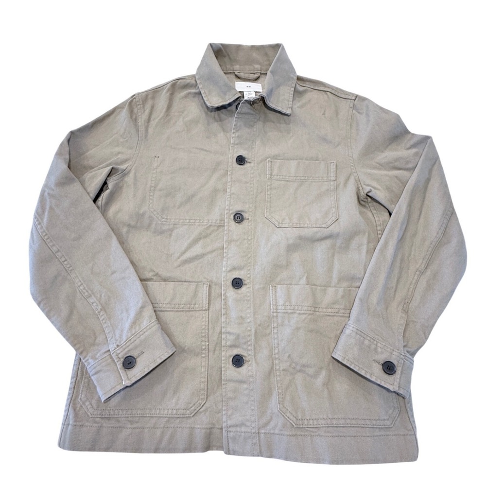 HM Mens Chore Jacket Khaki Beige Twill Utility Workwear Shacket Size M 1013151